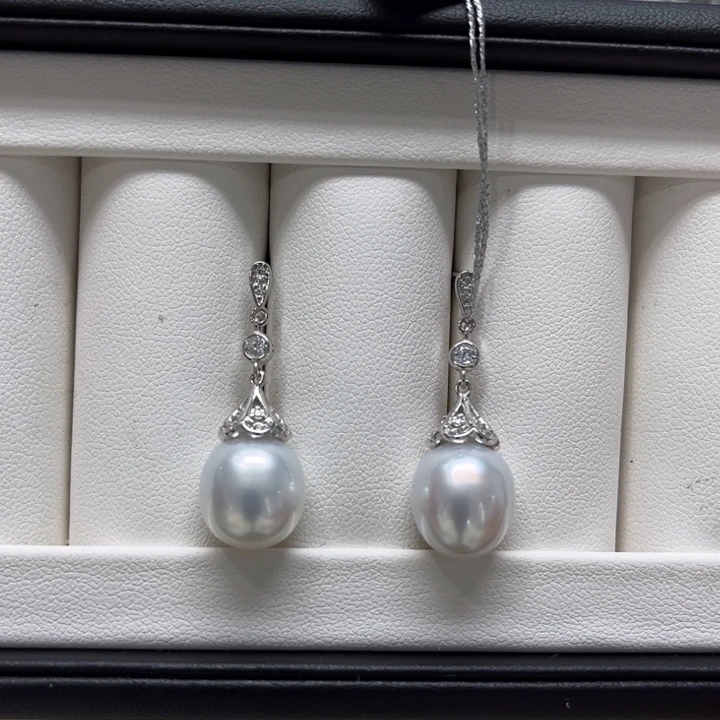 海水珍珠上新澳白设计款耳坠11-12mm银S925镶嵌