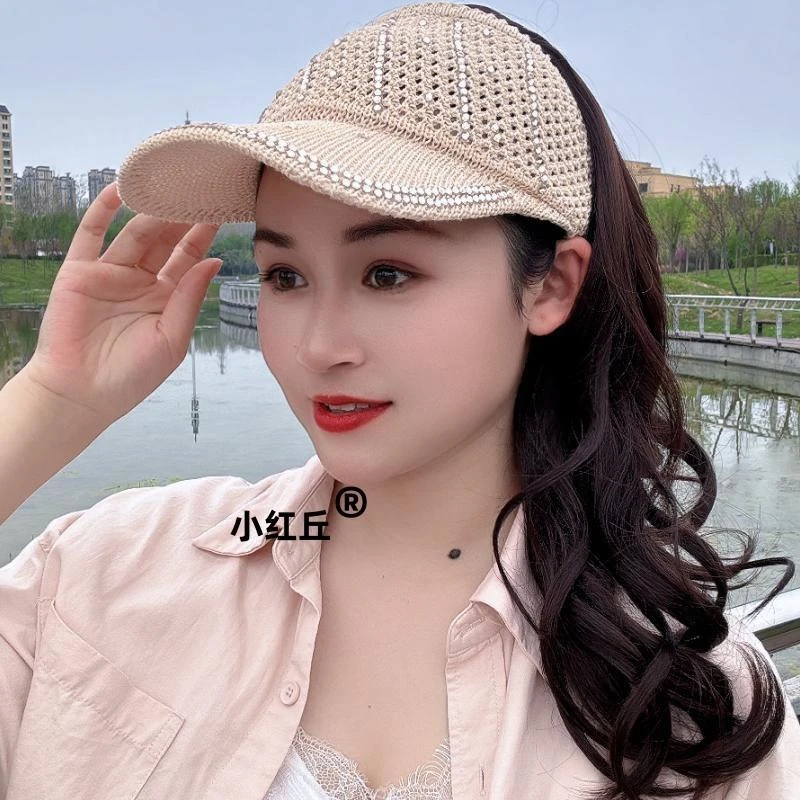 假发帽子镂空春夏空顶帽大波浪假发连帽一体可扎散发透气马尾帽女