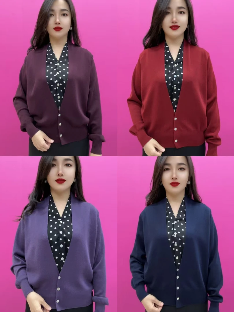 019波点假两件拼接针织开衫