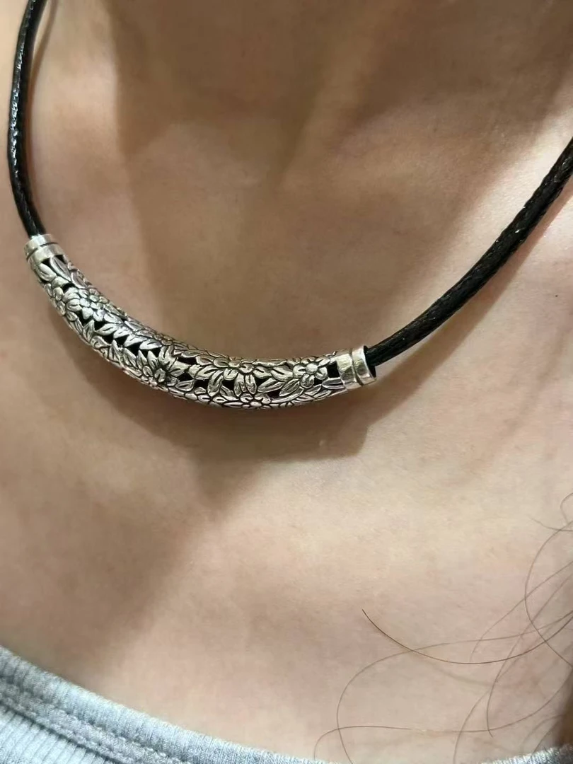 吊坠925银皮 足银项圈气质民族风饰品项链颈链时尚百搭复古银色