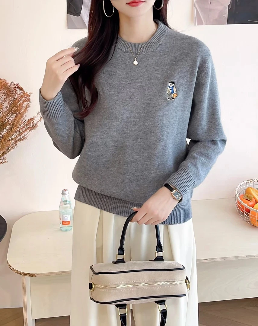 韩版毛衣针织衫宽松圆领套头时尚洋气百搭加厚长袖毛衣