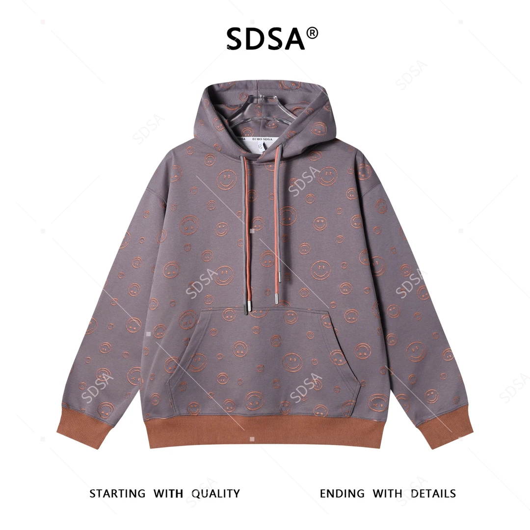 SDSA秋冬新款痞帅男装撞色满印割破笑脸抽绳连帽卫衣百搭时尚上衣