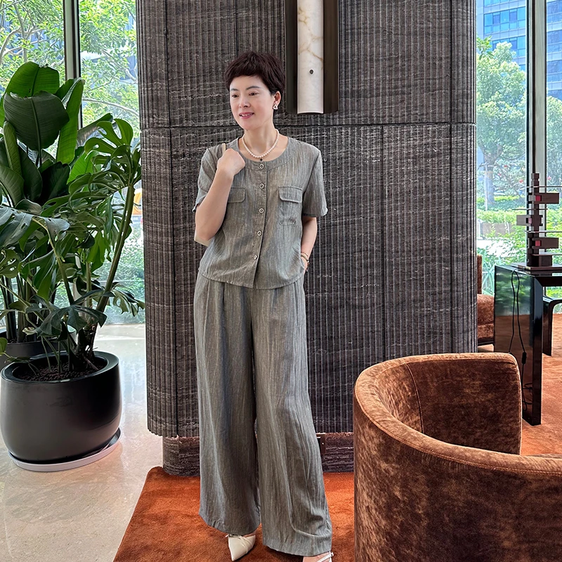 上衣短袖薄款套装春夏女装裤子无袖休闲时尚纯色夏季宽松简约夏款