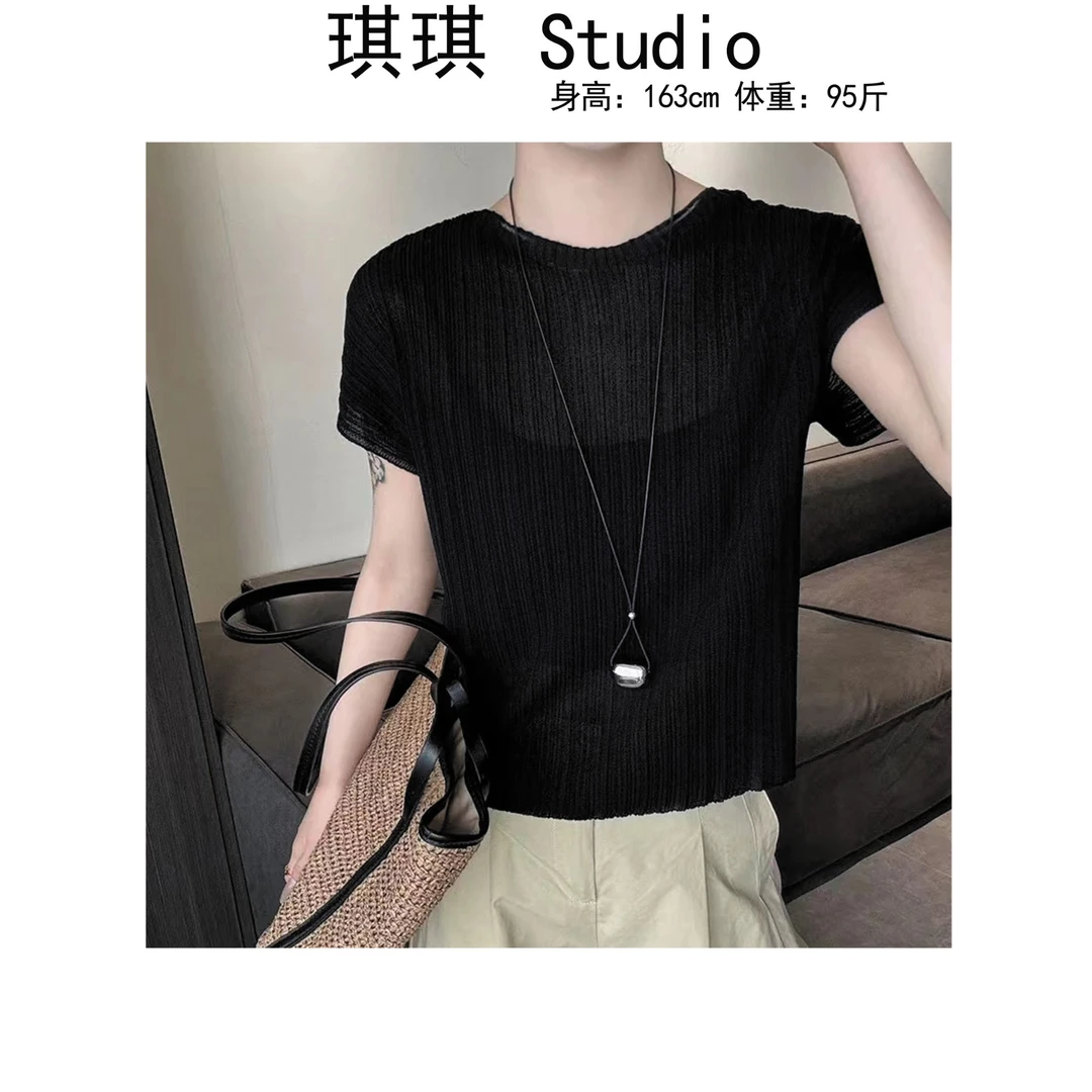 《琪琪家》夏季新款潮流气质时尚舒适亲肤显瘦减龄针织短袖7306-L