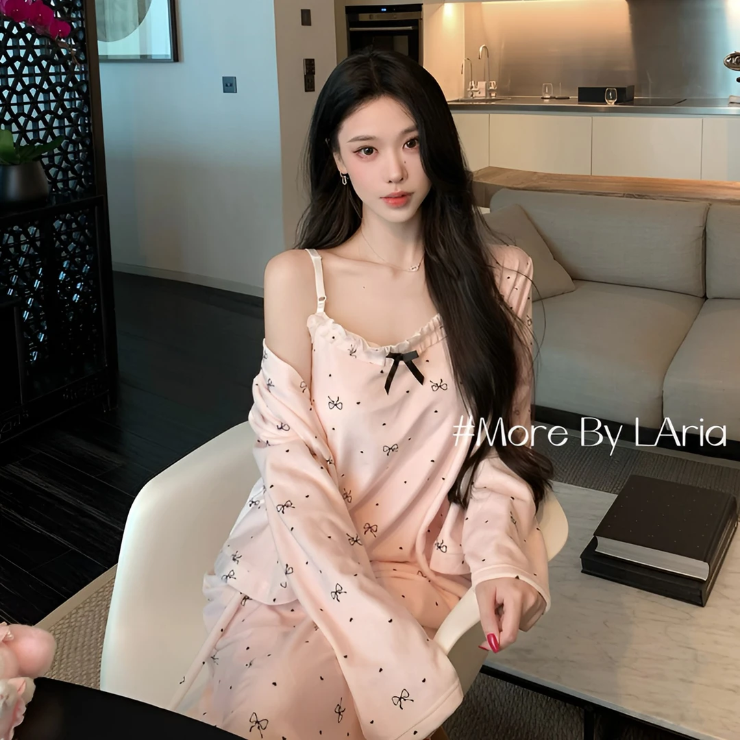 2025新款海岛绒睡衣女秋冬三件套可外穿加厚保暖高级感性感家居服