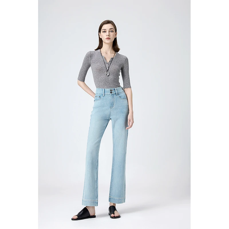 弹力九分牛仔裤女秋季新款高腰显瘦百搭经纬双纱雪醋酸直筒裤