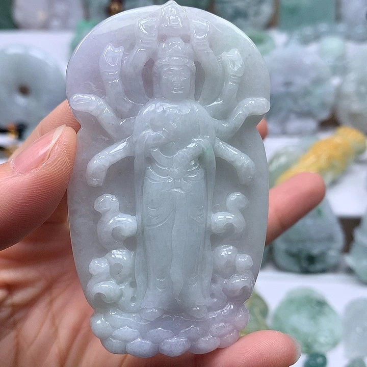 翡翠未镶嵌颈饰千手观音卡厚11+