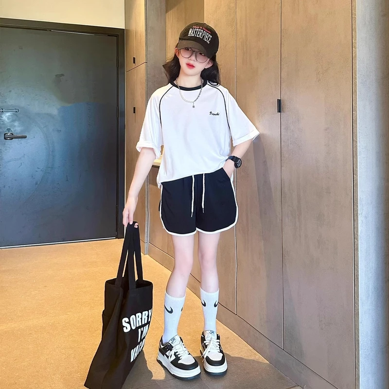 儿童套装女时尚洋气时髦2025夏天新款女童运动两件套宽松夏装速干