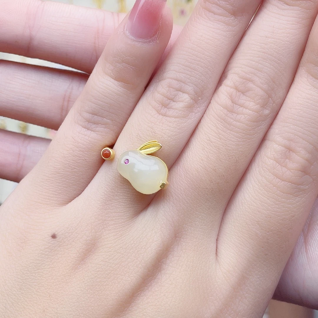 和田玉银S925镀金镶嵌戒指