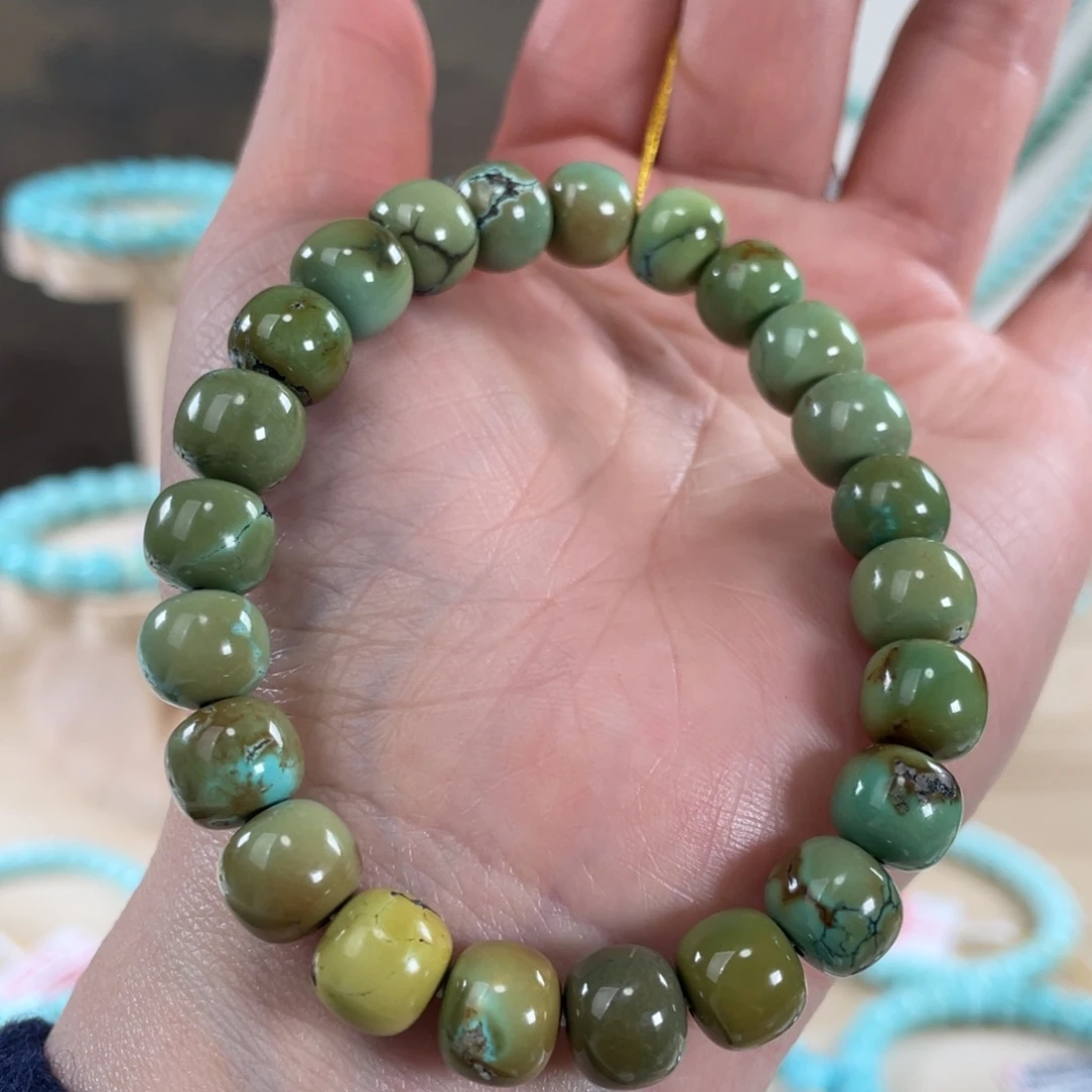 绿松石未镶嵌套链9+精品瓷釉级军绿手串