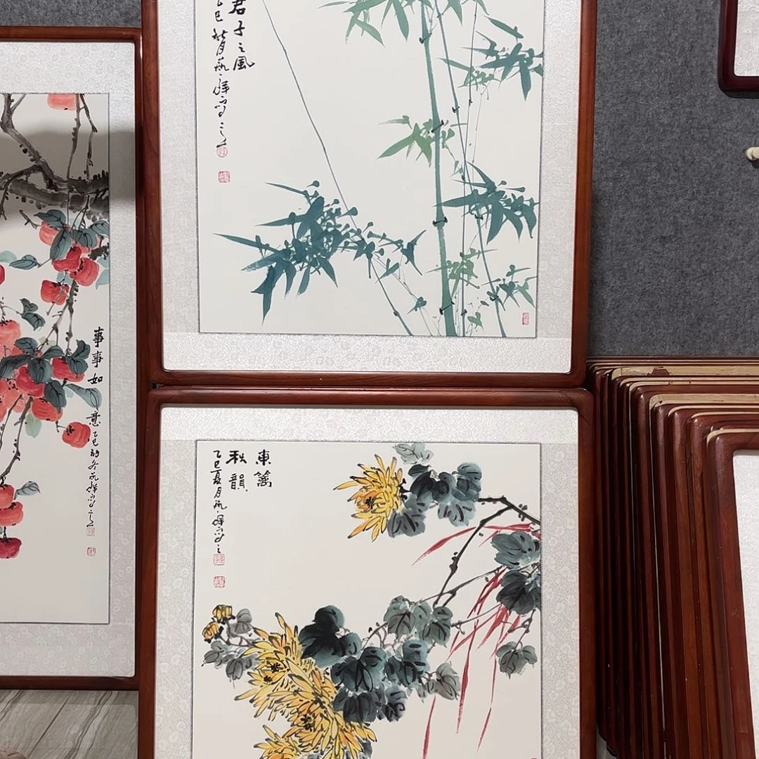 国画书画作品带框63×63