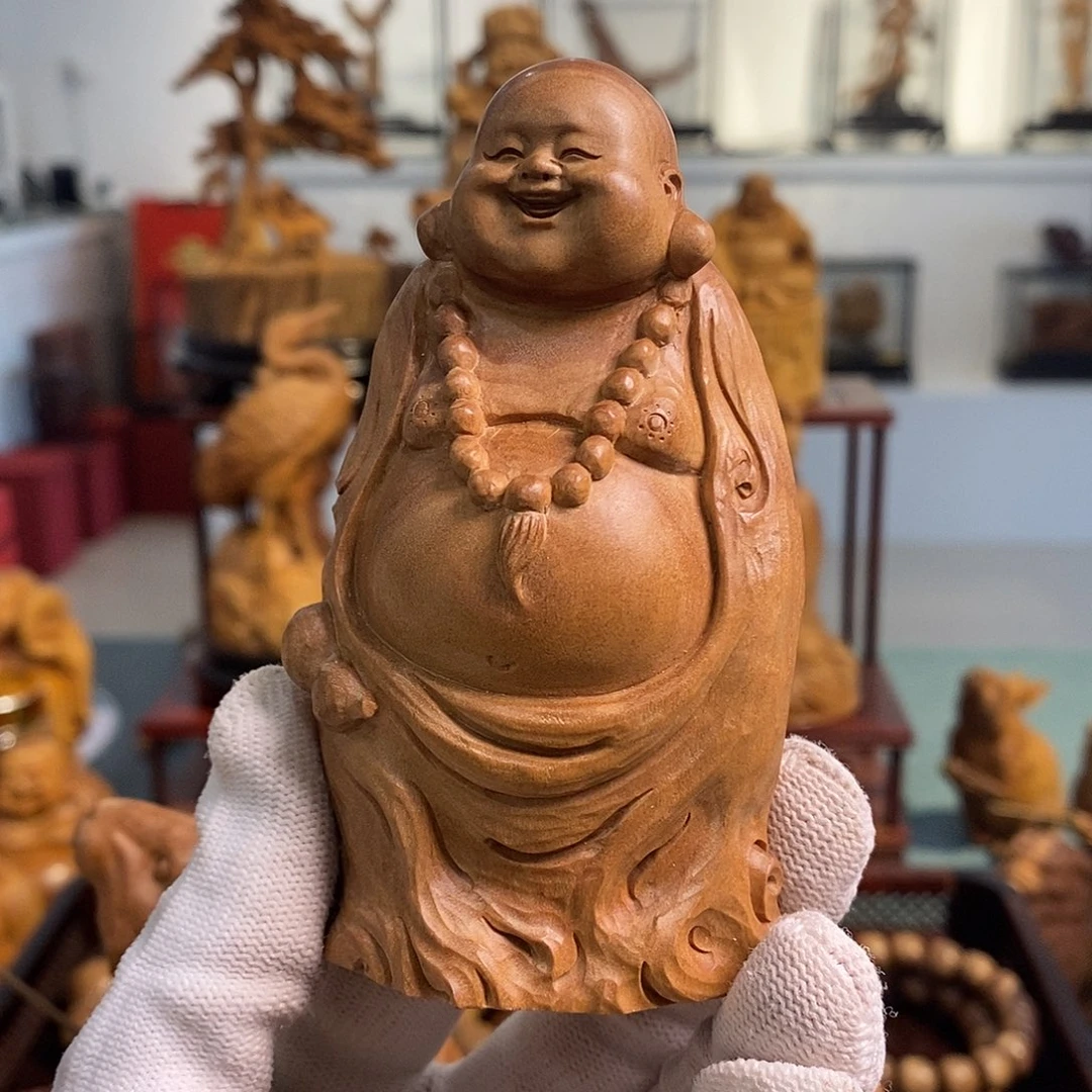 檀香木无事牌檀香弥勒佛摆件工艺品