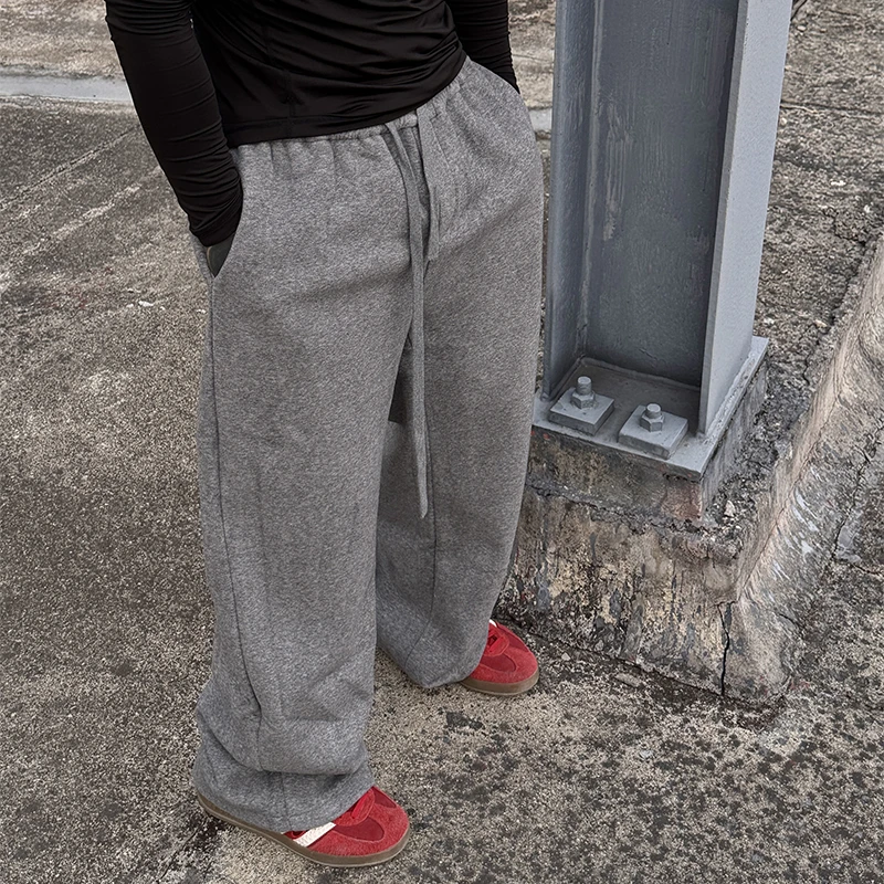 白鹤大人美式休闲加绒加厚垂感卫裤男女冬季抽绳运动宽松百搭长裤