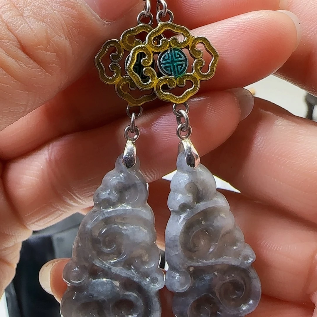 翡翠耳饰银S925镶嵌天然缅甸a货翡翠