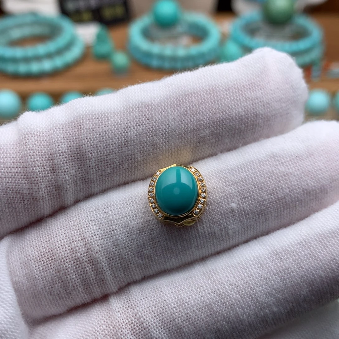 绿松石18K金镶嵌珠宝奇石