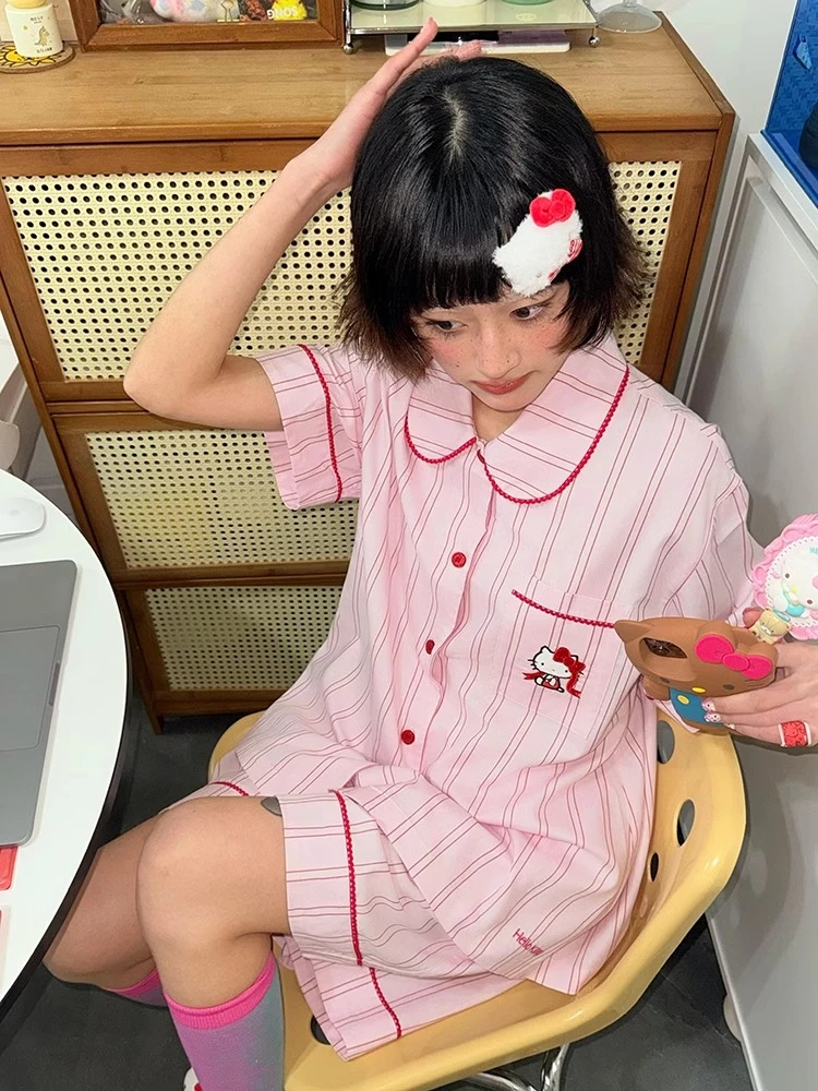 【DMXJ大梦想家】少女甜美可爱卡通印花睡衣女春长袖休闲粉色家居服