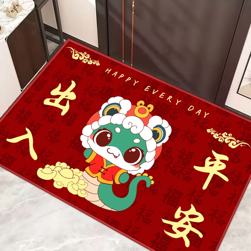 2026新年入户门地垫马年红色喜庆水晶绒防滑垫家用大门口玄关脚垫