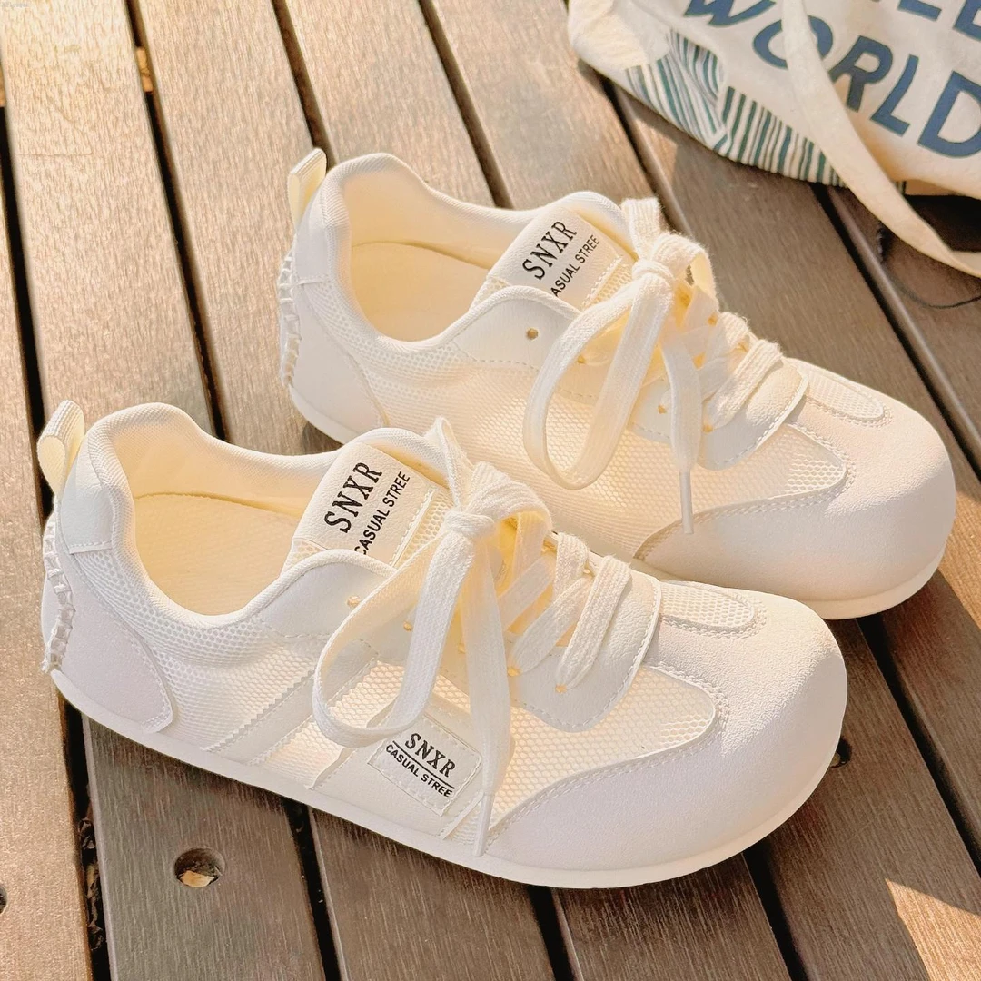 Moleubak夏季透气网面女鞋小白鞋女时尚百搭芭蕾风配裙子薄底板鞋