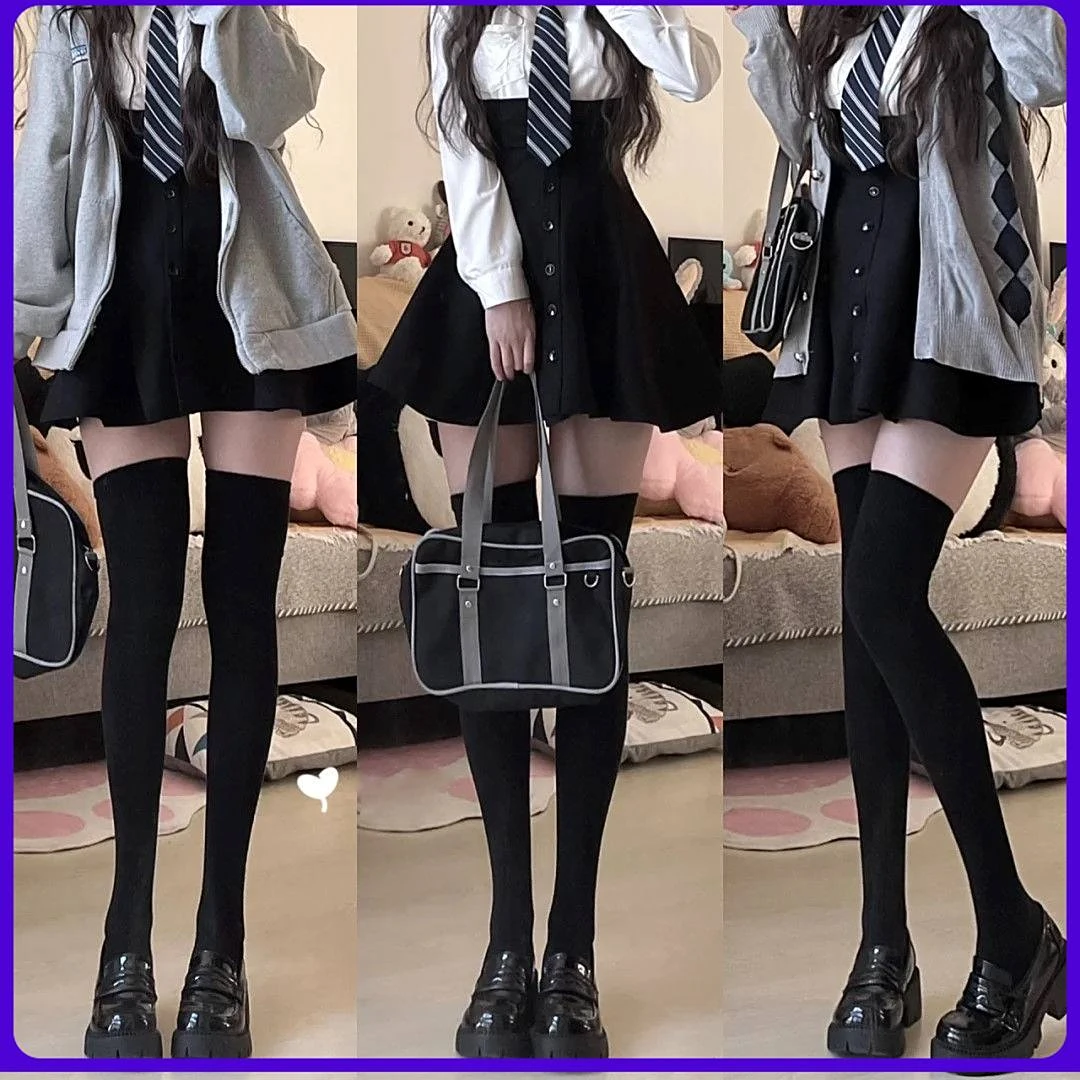 压力过膝袜天鹅绒袜子女夏季日系白丝小腿袜黑色jk长筒袜高筒袜