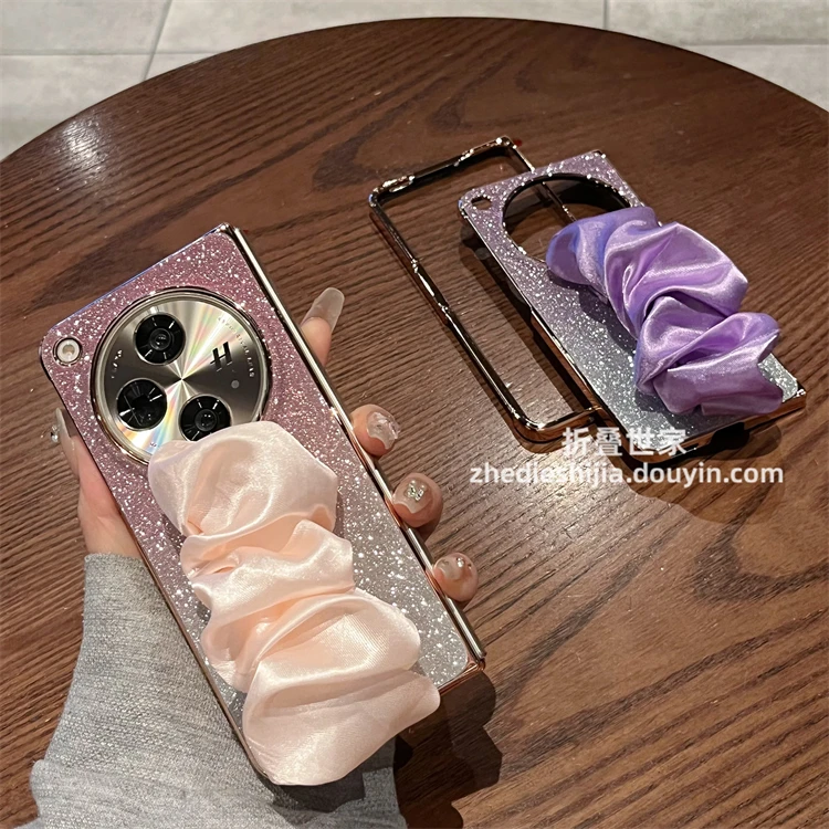 适用oppofindn3手机壳新款findn3折叠屏奢华渐变闪粉电镀丝巾腕带