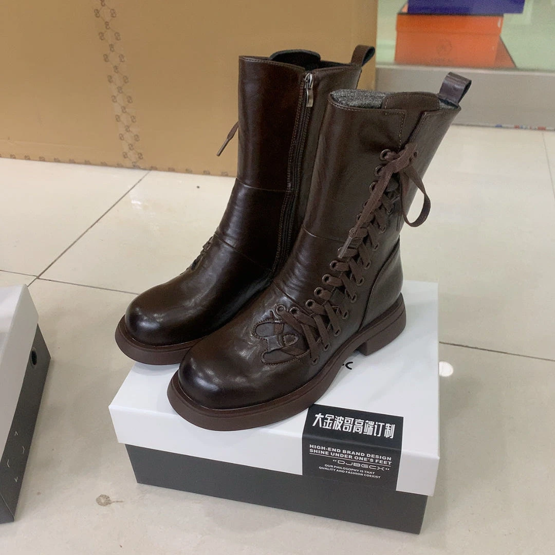 大金波哥大码潮鞋41-43码5207-1韩版复古厚底4公分手抓皮马丁靴