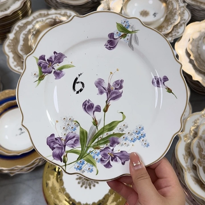 瓷8英寸紫花平盘4个