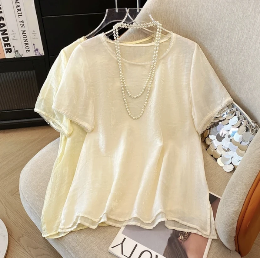 新中式圆领百搭显瘦款短袖罩衫国风防晒透气薄款外穿衬衫