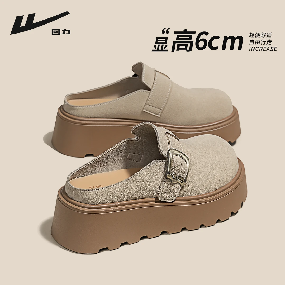 回力厚底勃肯鞋半拖鞋女款2025秋冬新款外穿包头拖一脚蹬百搭鞋子