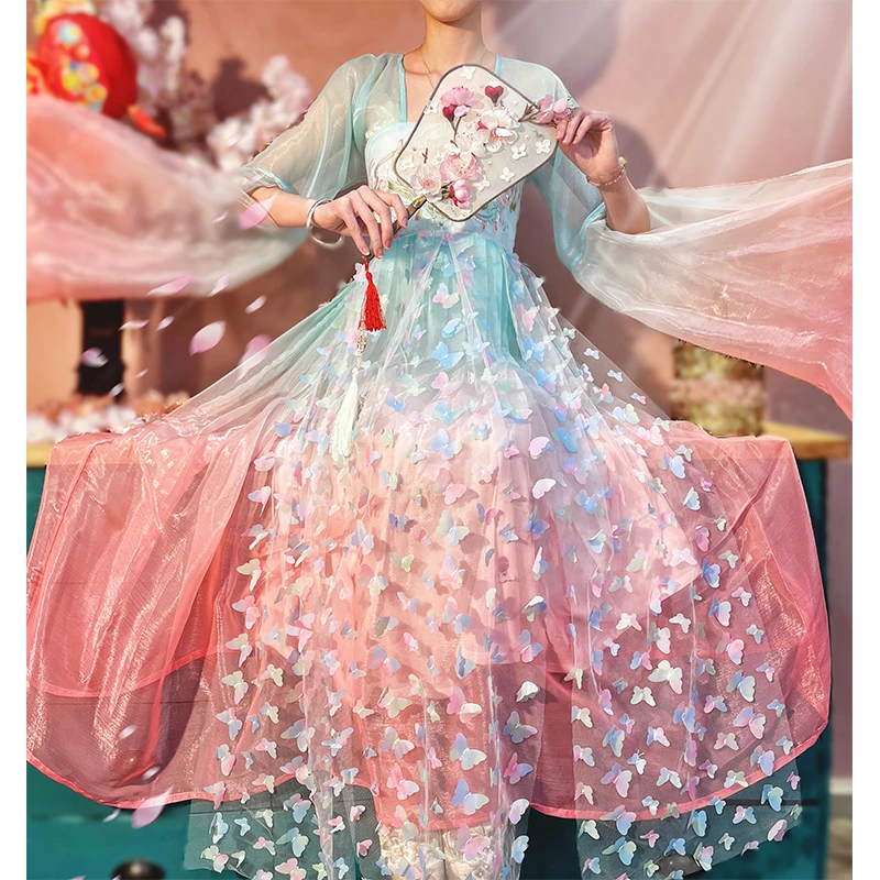 陛下兰他惜蝶恋花原创汉服刺绣汉元素春夏款连衣裙新款春夏仙女裙