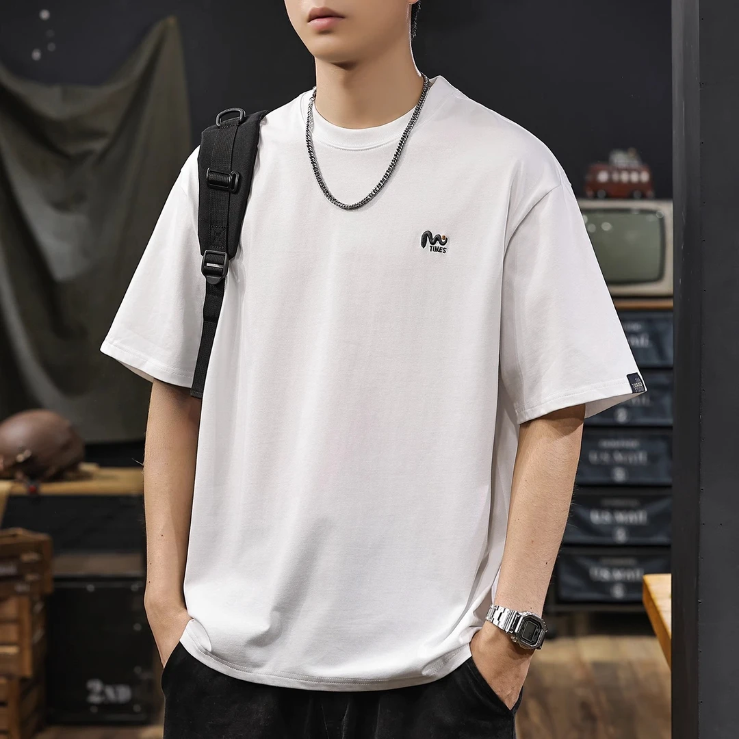 MR.MUDI/穆迪先生美式重磅纯棉刺绣短袖T恤男夏季新款简约休闲