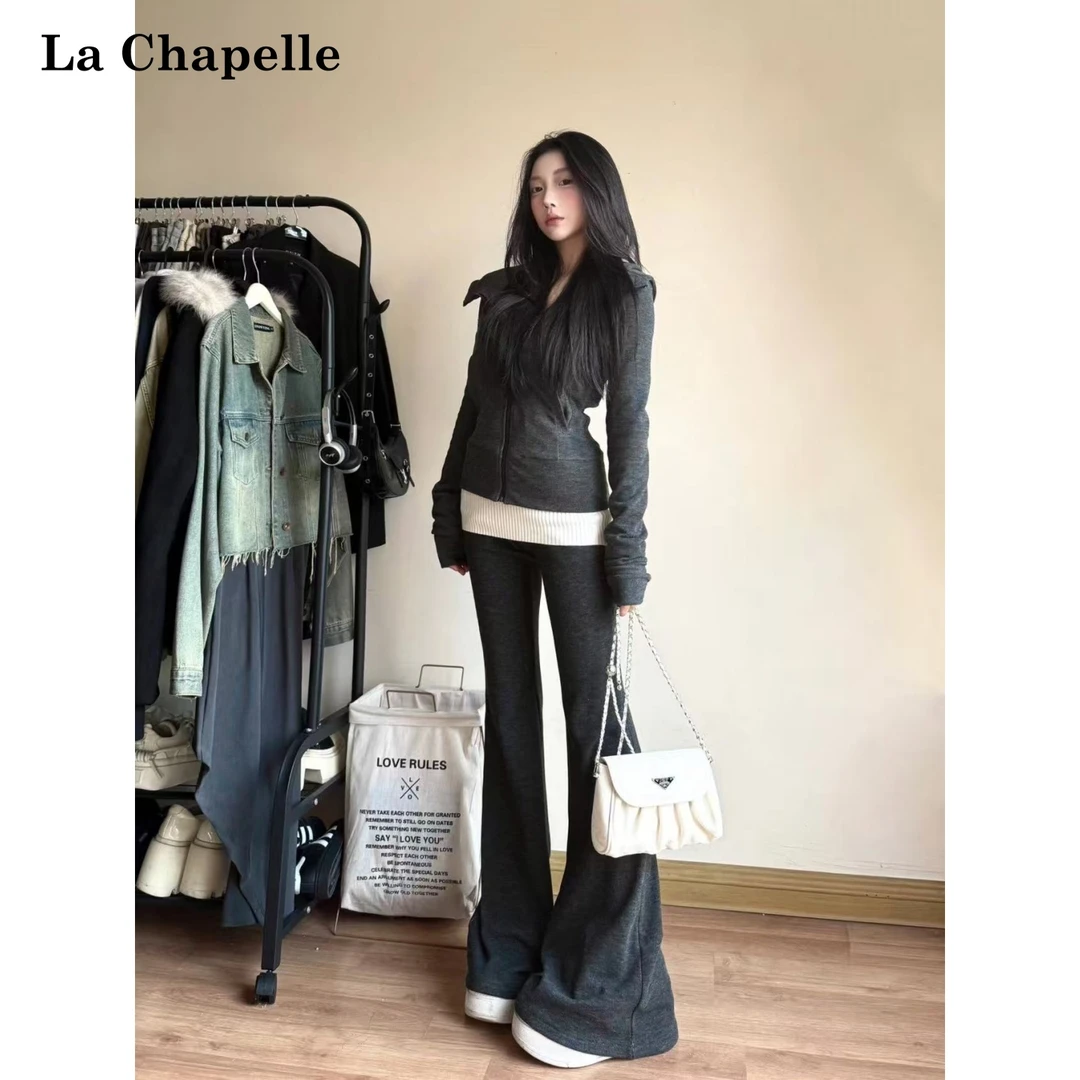 La Chapelle/拉夏贝尔灰色休闲运动套装女2025新秋瑜伽跑步两件套