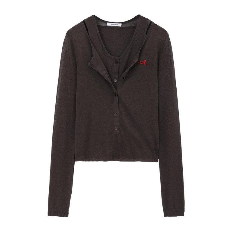 AVVENN 设计师品牌 25夏季新品两穿亨利领舒适透气修身针织套衫