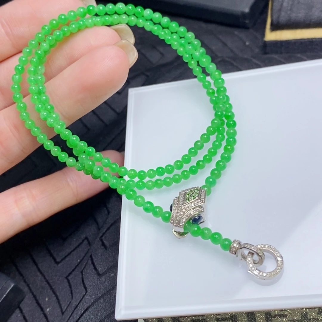 翡翠18K金镶嵌项链小米珠百搭链