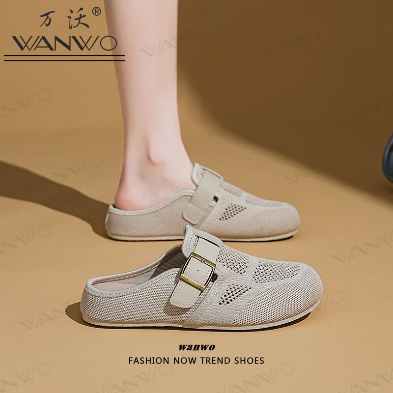 WANWO凉鞋女透气镂空飞织网鞋女透气休闲鞋2025夏季新款小白鞋