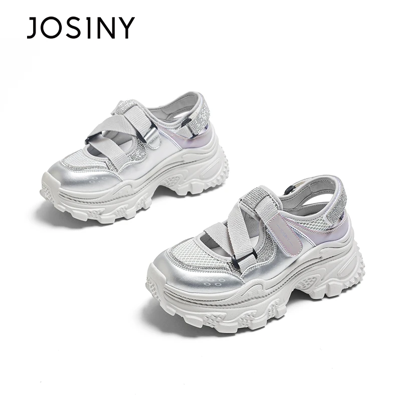 【紫夜】卓诗尼2025新款时尚百搭老爹鞋女镂空夏透气魔术贴运动凉鞋