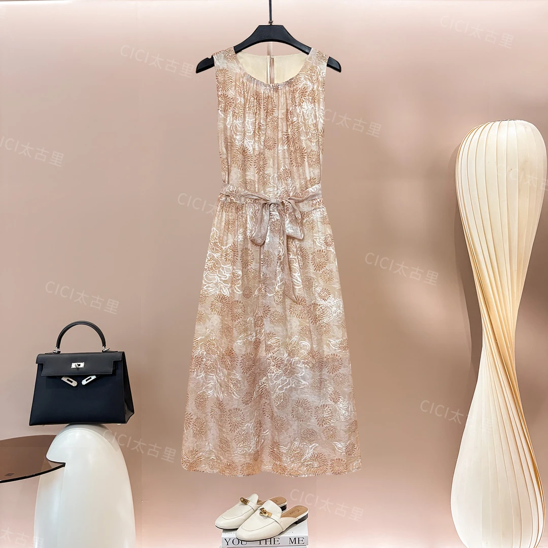 云纱绘 新中式国风复古宽松显瘦天 丝桑蚕丝混纺连衣裙LL-6000183