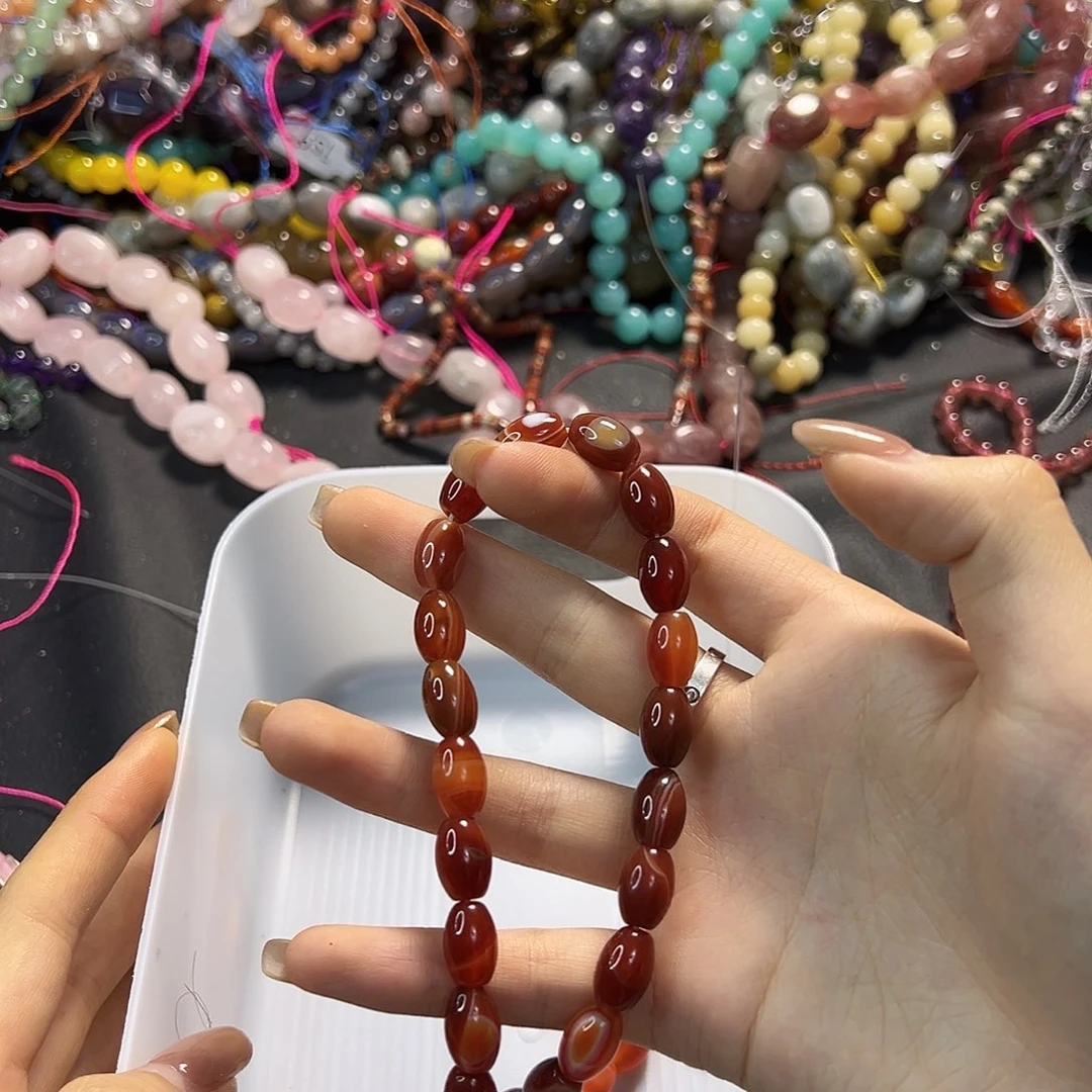 玛瑙/玉髓合金珠宝半成品大米珠一条