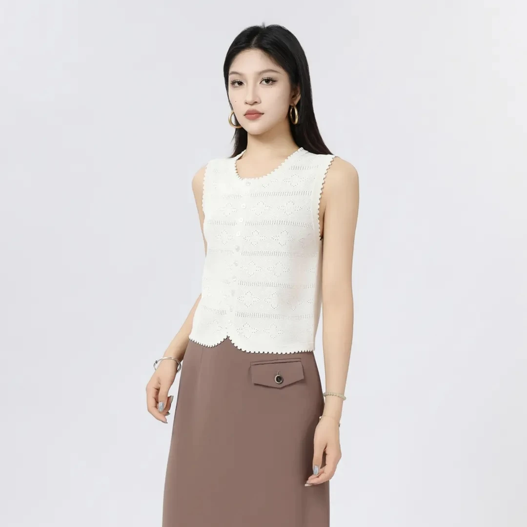 GIRDEAR/哥弟春夏新款时尚百搭显瘦法式休闲纯色无袖背心女148010