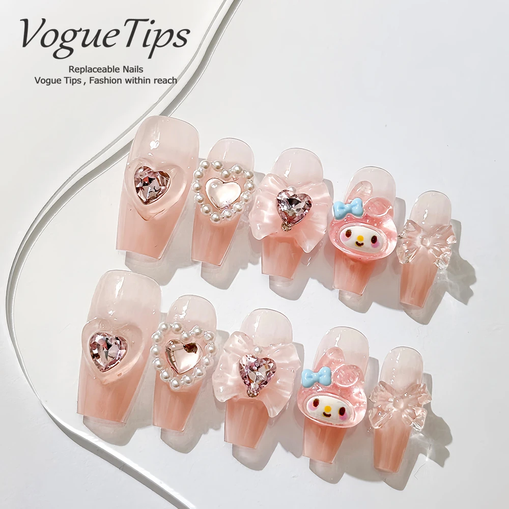 VogueTips 库甜手工穿戴甲立体可爱美乐蒂蝴蝶结美甲片中梯ZB285