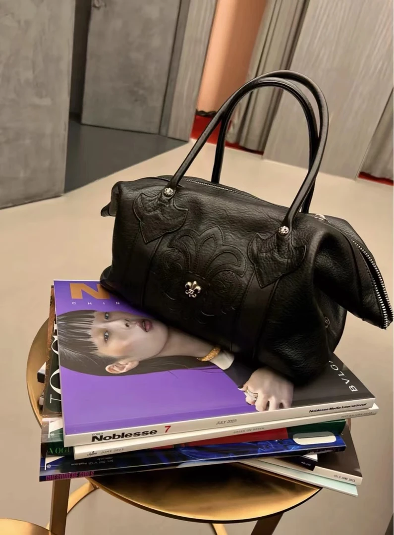 95新 Chrome Hearts/克罗心  黑银童军花monica饺子包 16029957