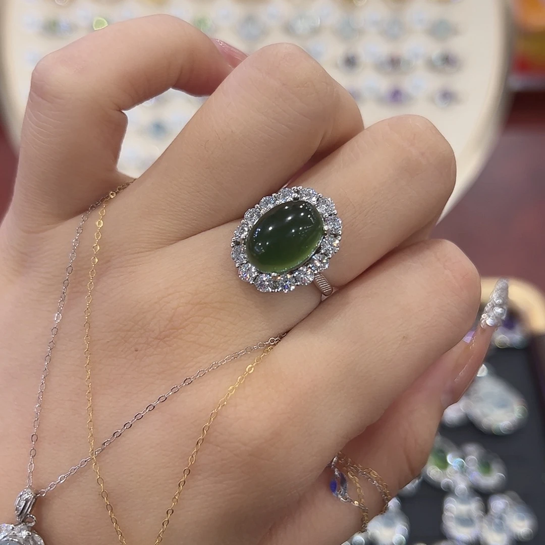 萌***儿蛇纹石玉银S925镶嵌饰品