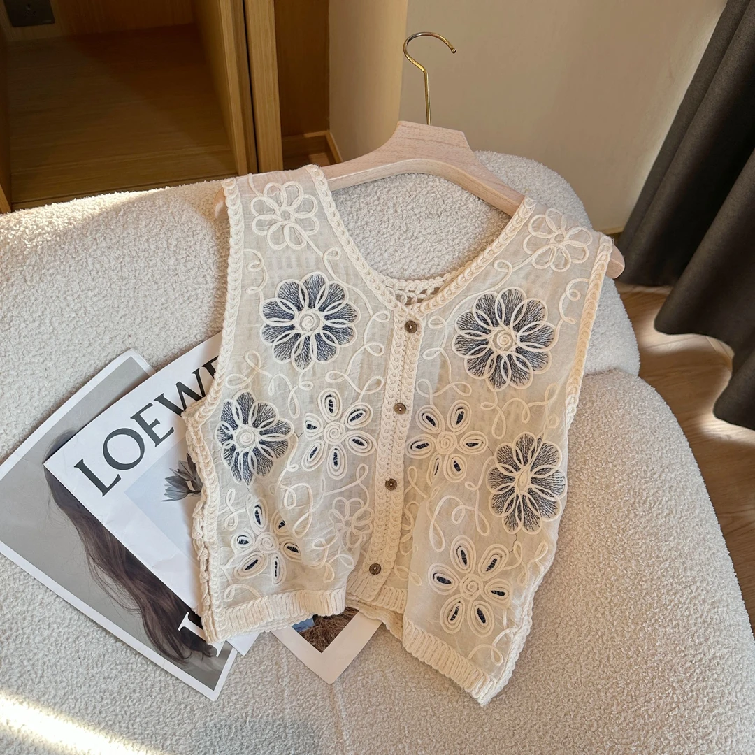 【婷婷推荐】1664 夏季蕾丝时尚镂空短款通勤风法式休闲风背心