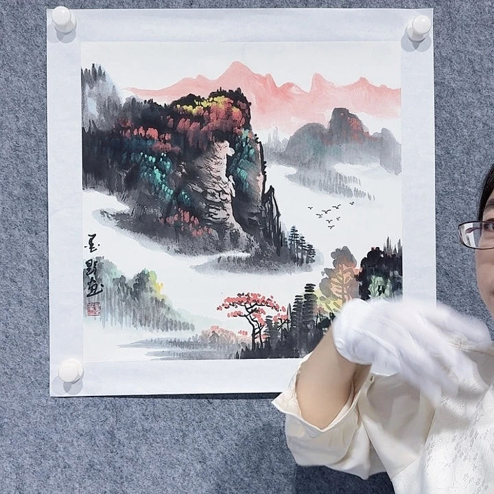 国画国画作品红色山水