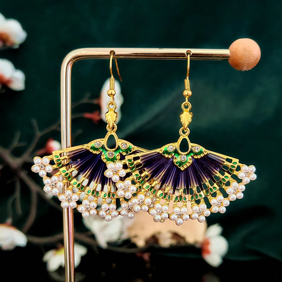 多吉米 合金耳饰 扇珠叠吉复古新中式高级感耳环耳夹汉服旗袍耳饰