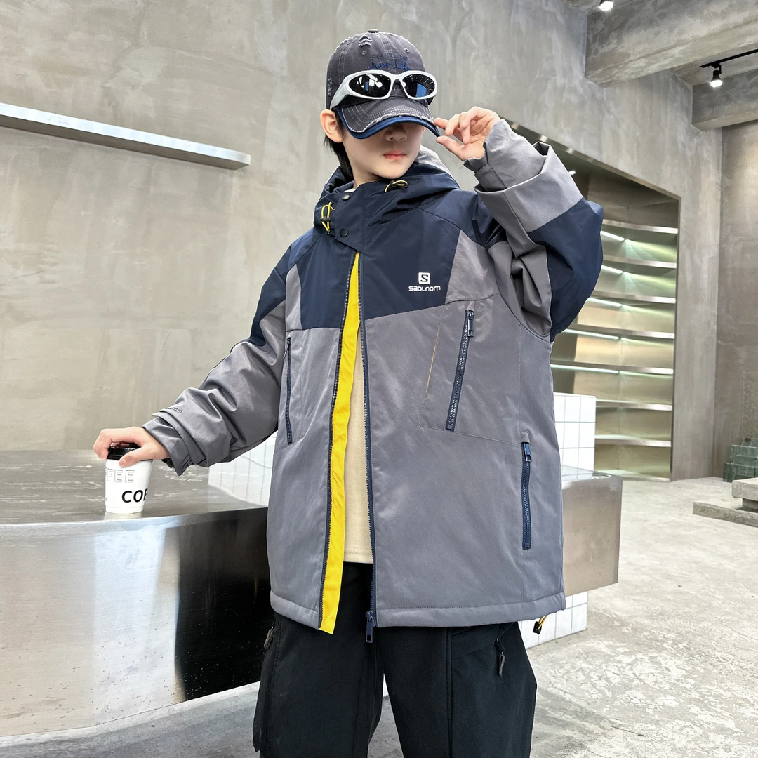 儿童夹棉加厚外套秋冬装2025新款男童韩版百搭冬季保暖户外冲锋衣