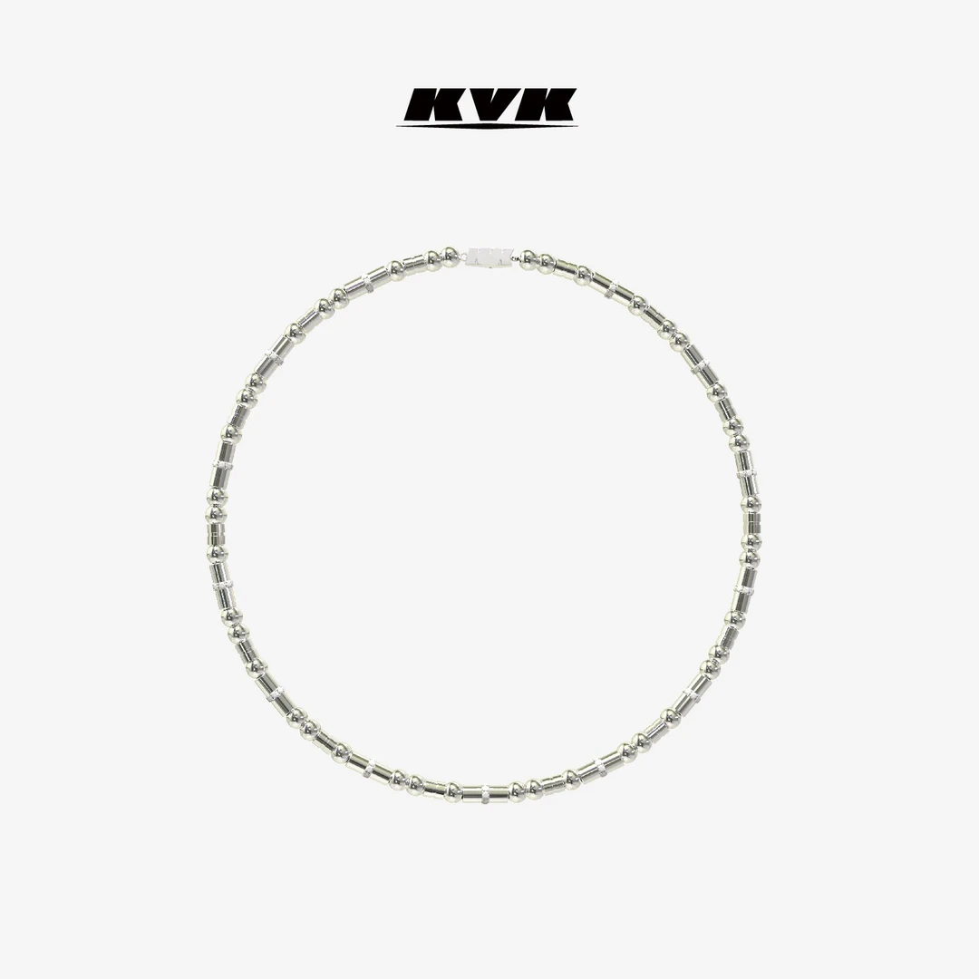 KVK 铜合金项链   KVKHUNTING 游猎系列细珠黑白镶石项链时尚轻奢