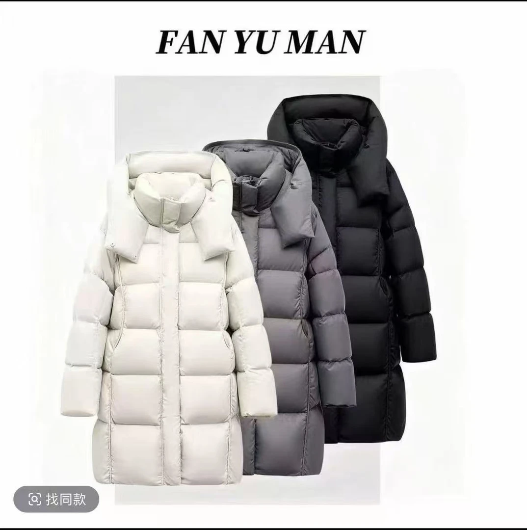【90绒]云朵泡芙连帽休闲中长羽绒服加厚保暖纯色外套