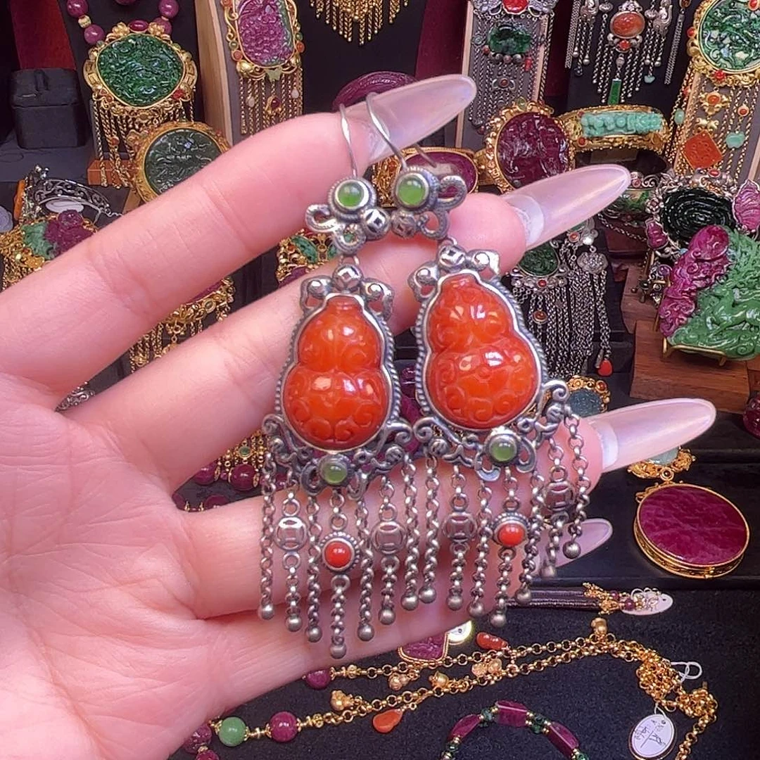 翡翠银S925镶嵌耳饰