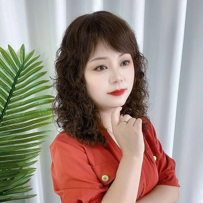 假发套女中长卷发大波浪头套中老年妈妈真发发套羊毛卷中长发自然