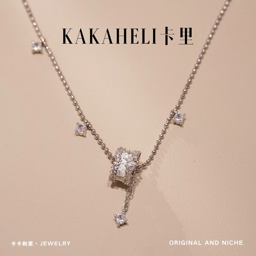 钛钢项链 简约满镶坠链小蛮腰水滴项链 A220